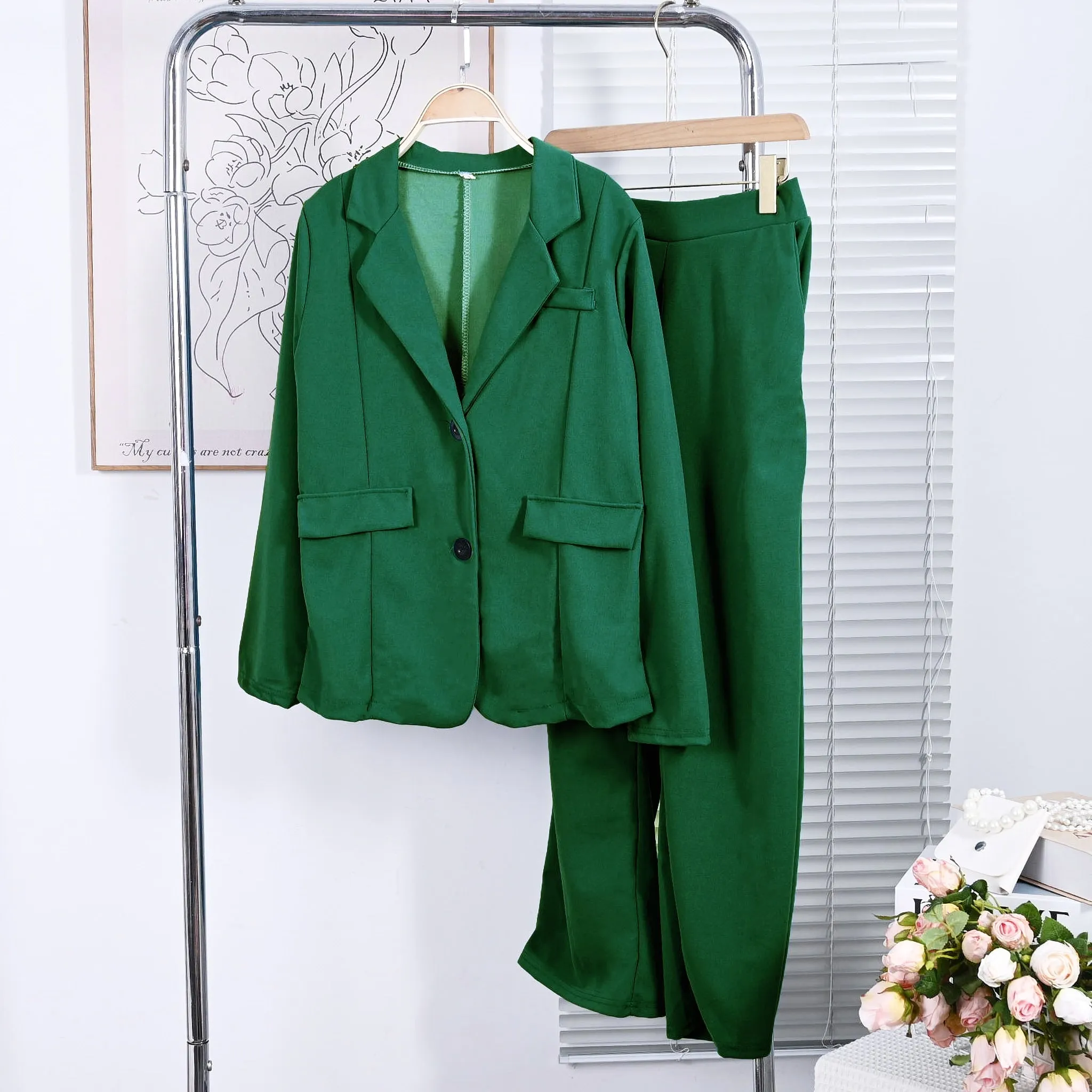 2 Pcs Women's Long Sleeve Solid Color Blazer Set - Size S - 471528