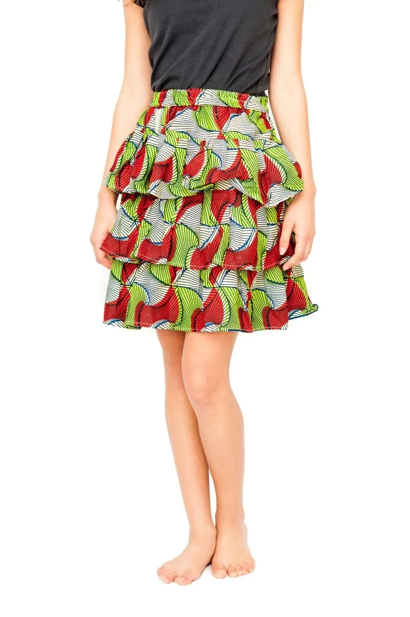 African Skirt, Rah Rah in Green Ankara Print - Festival Skirt