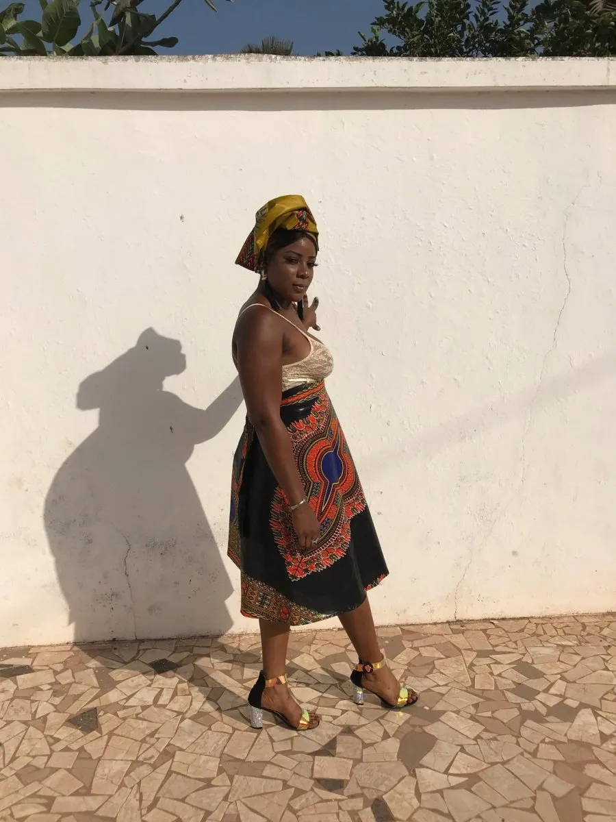 African Skirt, Wrap Skirt in Black Dashiki Print - Beach Skirt