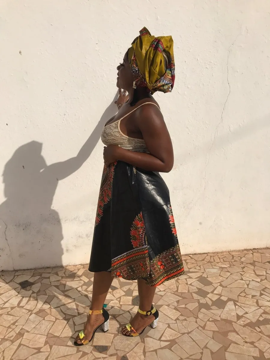 African Skirt, Wrap Skirt in Black Dashiki Print - Beach Skirt