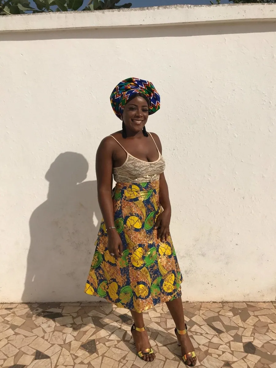 African Skirt, Wrap Skirt in Gold Ankara Print - Beach Skirt