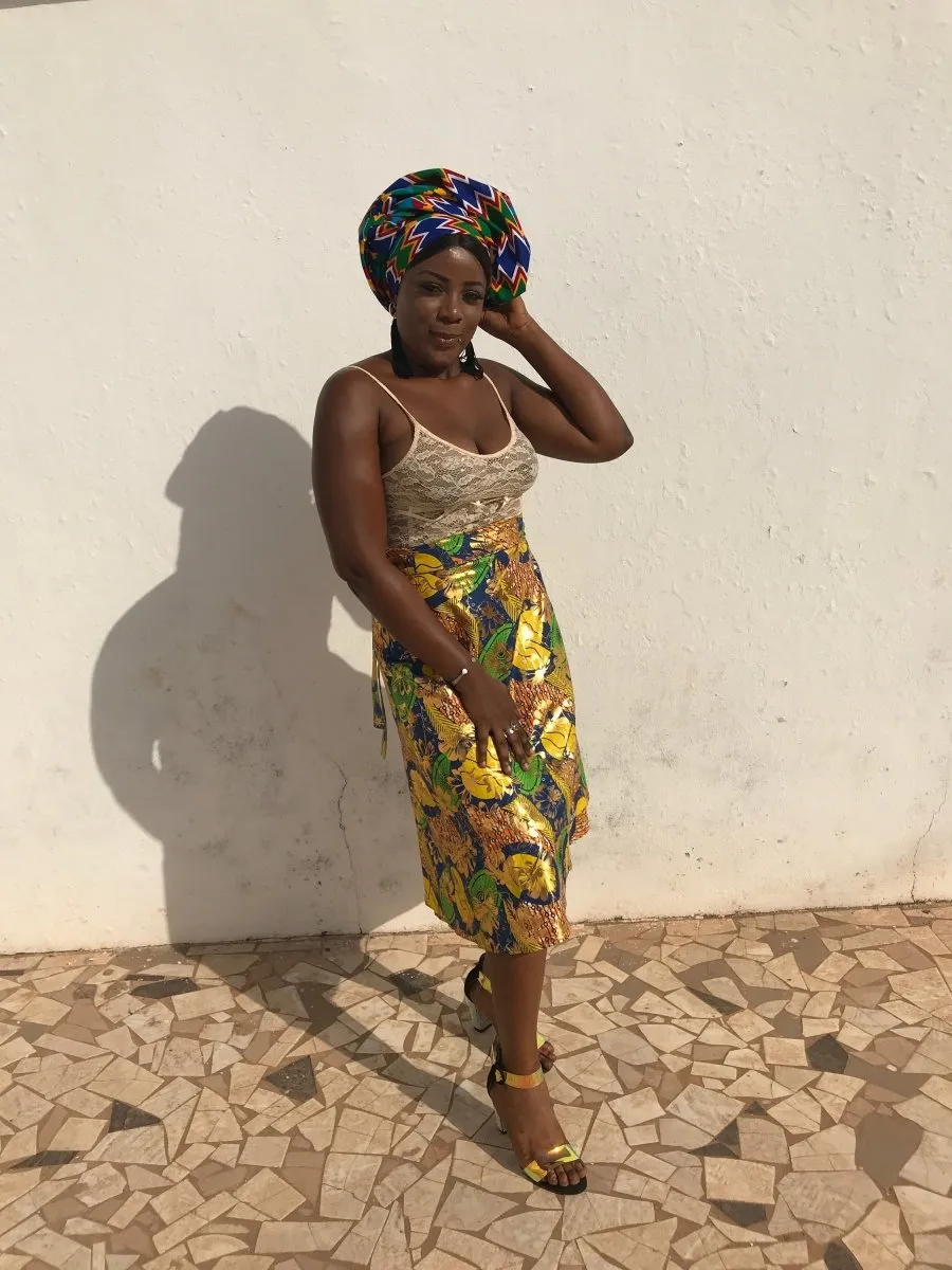 African Skirt, Wrap Skirt in Gold Ankara Print - Beach Skirt