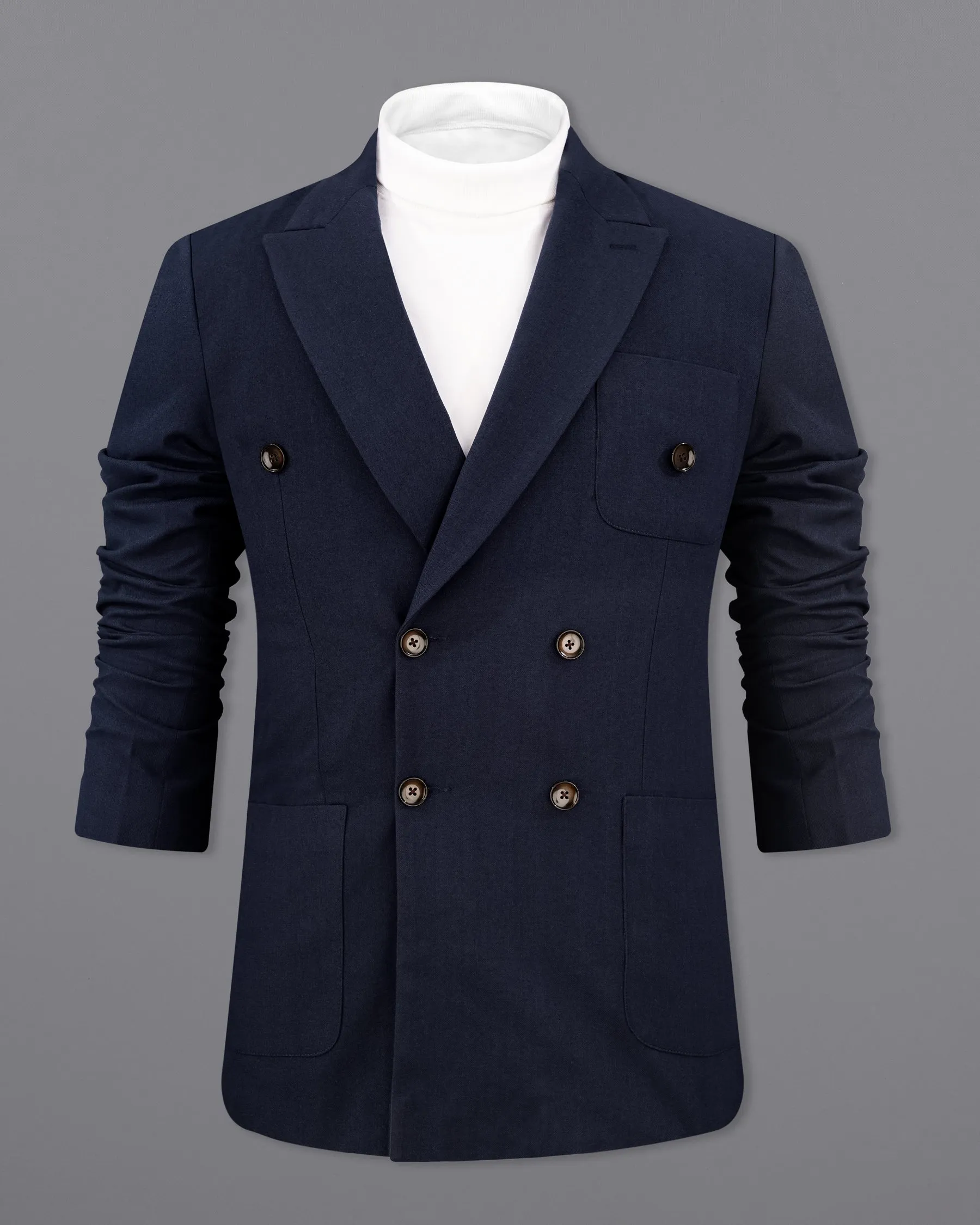 Baltic Navy Blue Wool Rich Double Breasted Sports Blazer