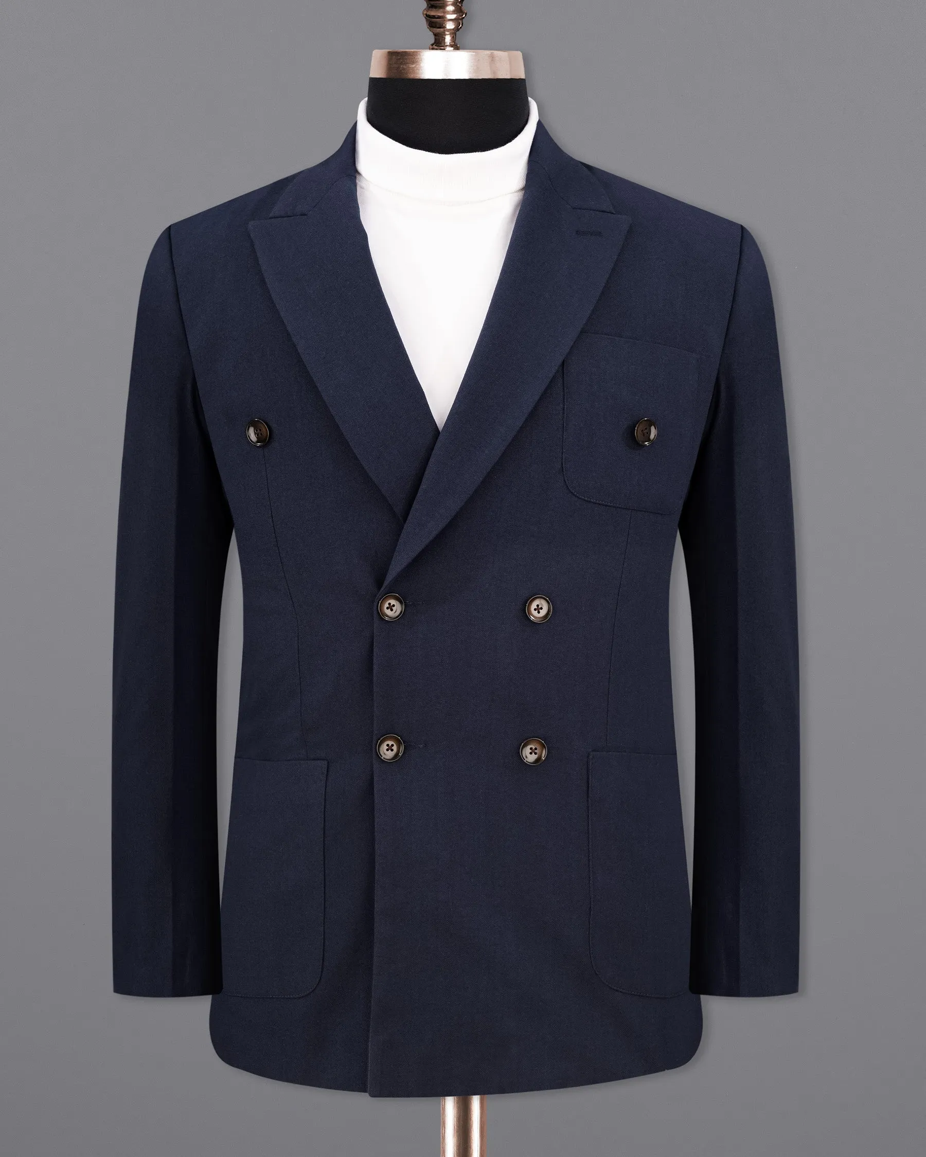 Baltic Navy Blue Wool Rich Double Breasted Sports Blazer