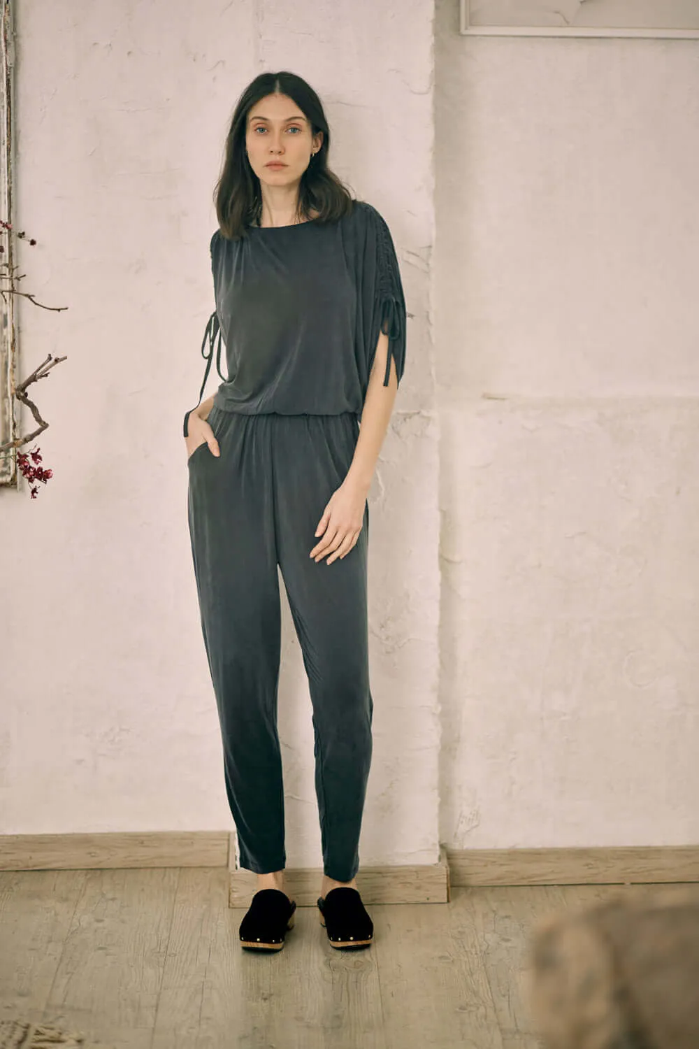 BLACK CUPRO BATWING JUMPSUIT