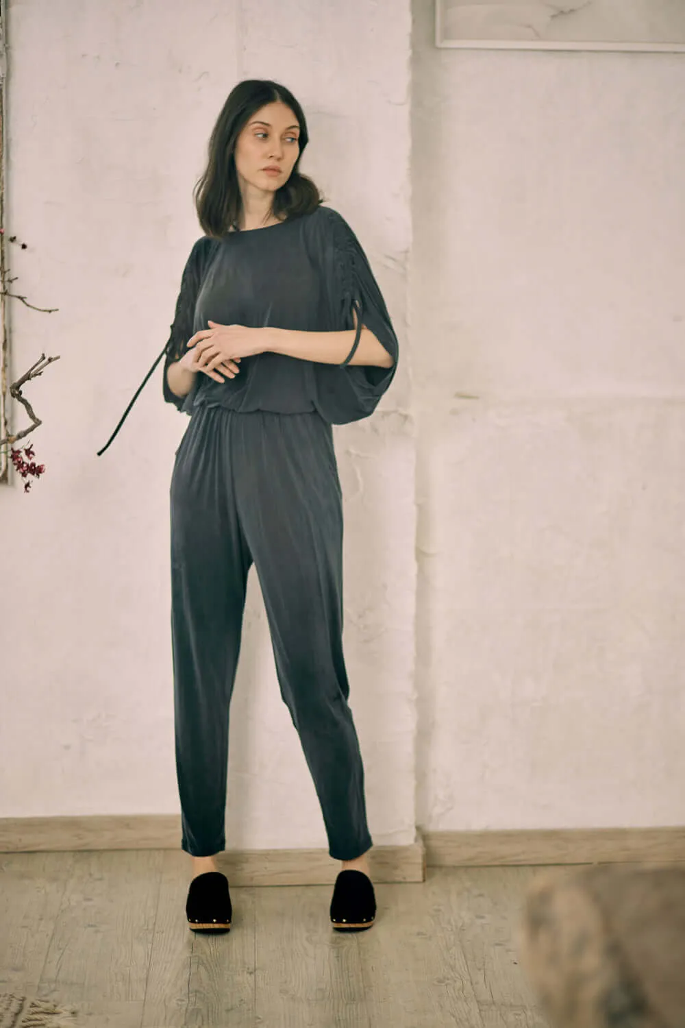 BLACK CUPRO BATWING JUMPSUIT