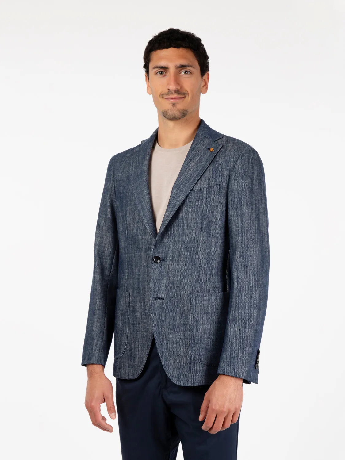 Blazer monopetto denim blu