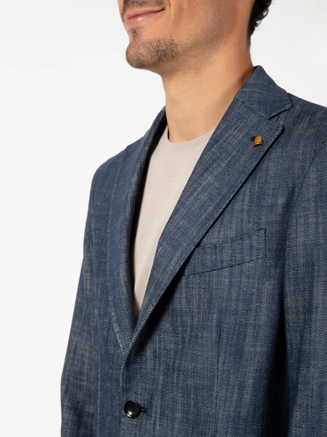 Blazer monopetto denim blu