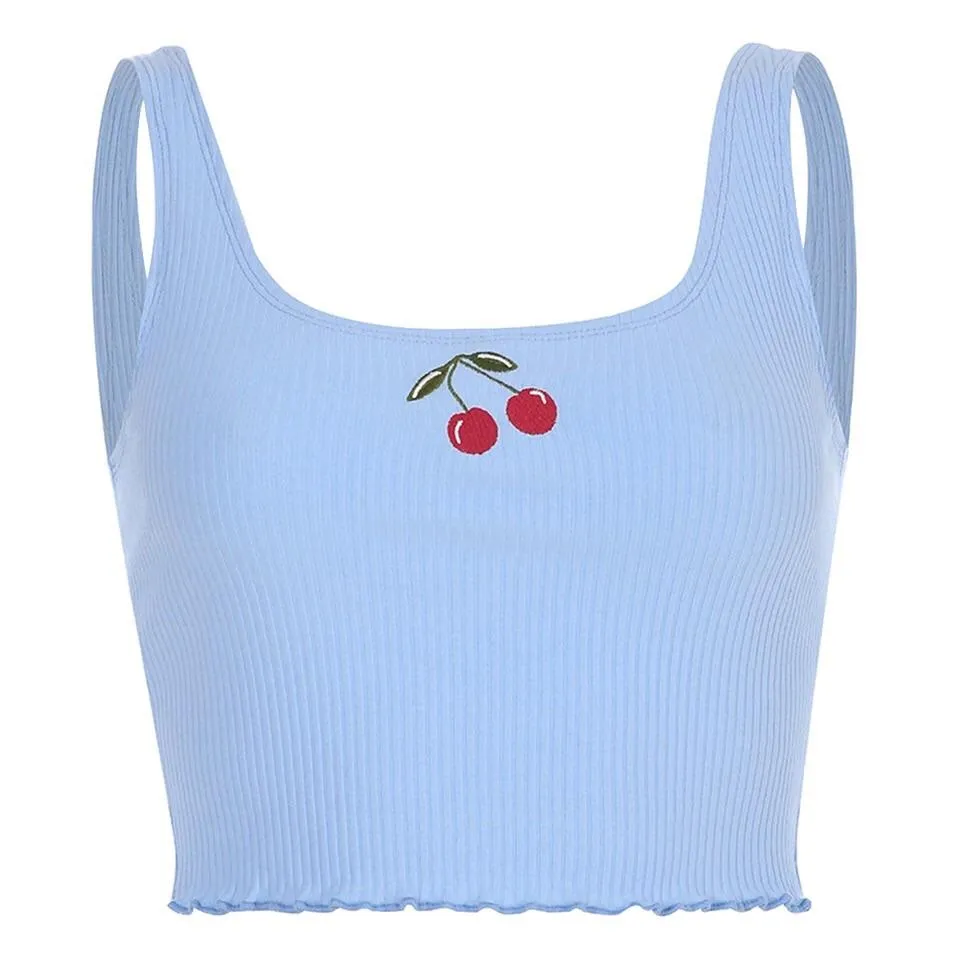 Blue Cherry Crop Top