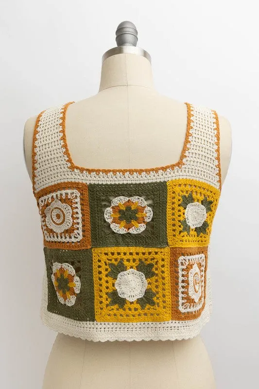 Boho Visual Square Crochet Crop Top