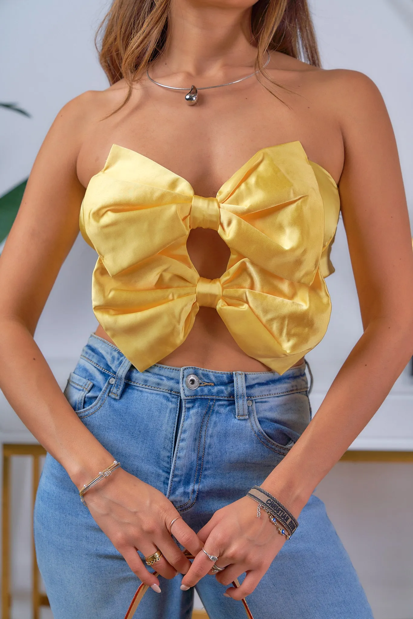 Bow detail Satin Crop Top