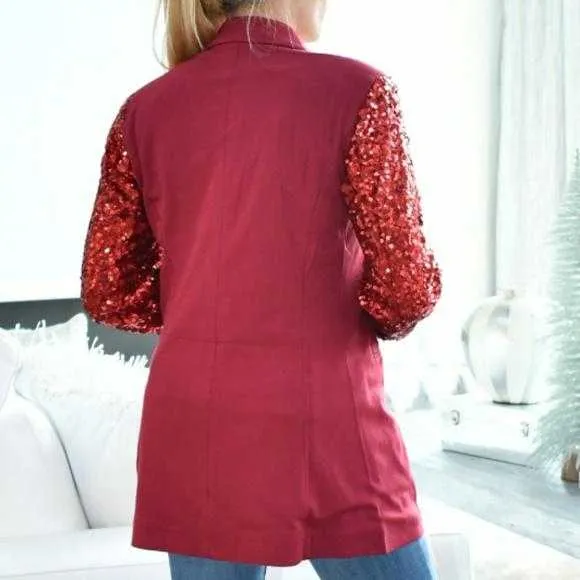 Burgundy Sequinned Sleeved Blazer