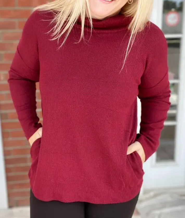 Cashmere Feel Mock Neck Sweater with Pockets