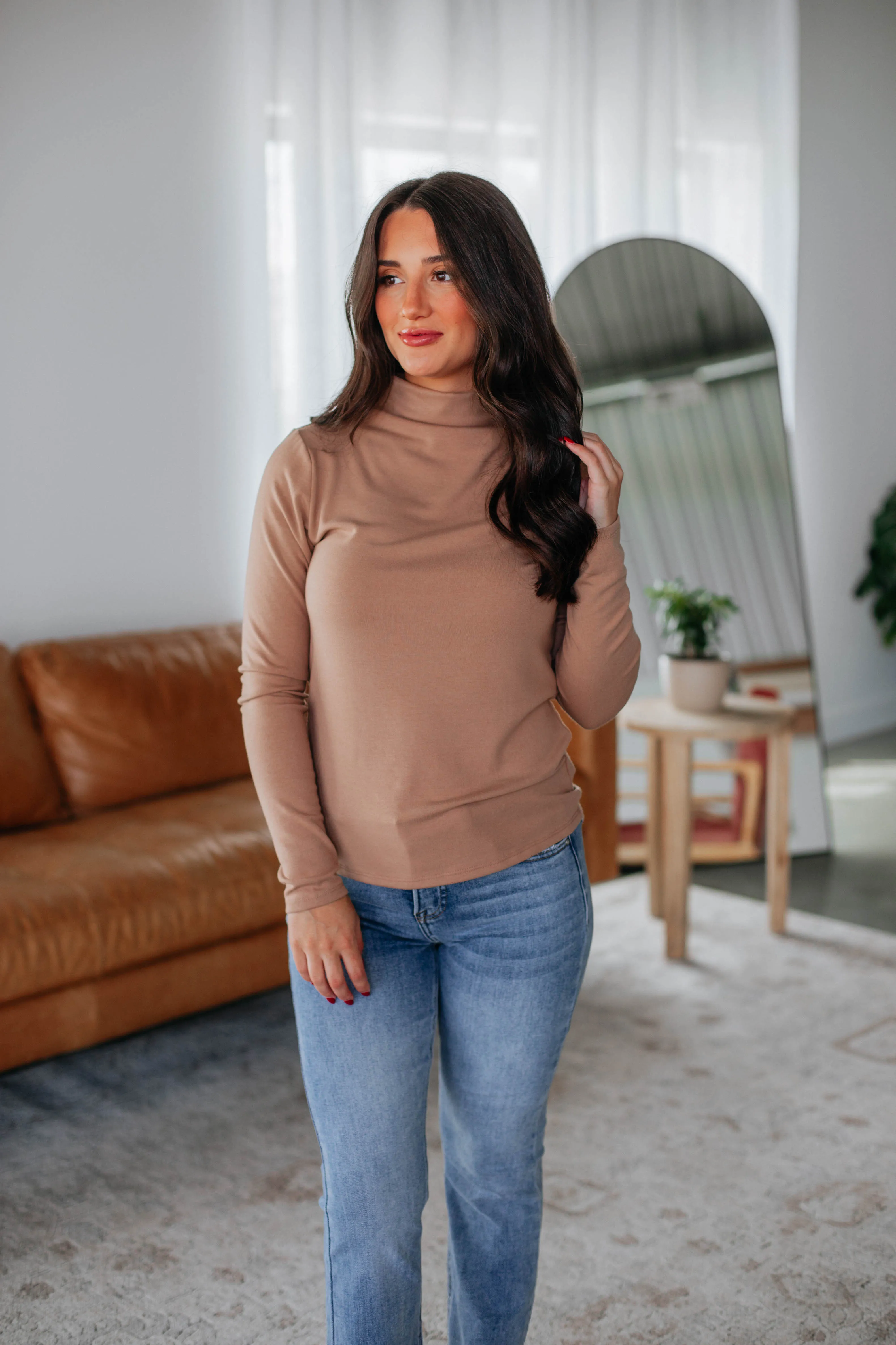 Cene Mock Neck Top - Camel