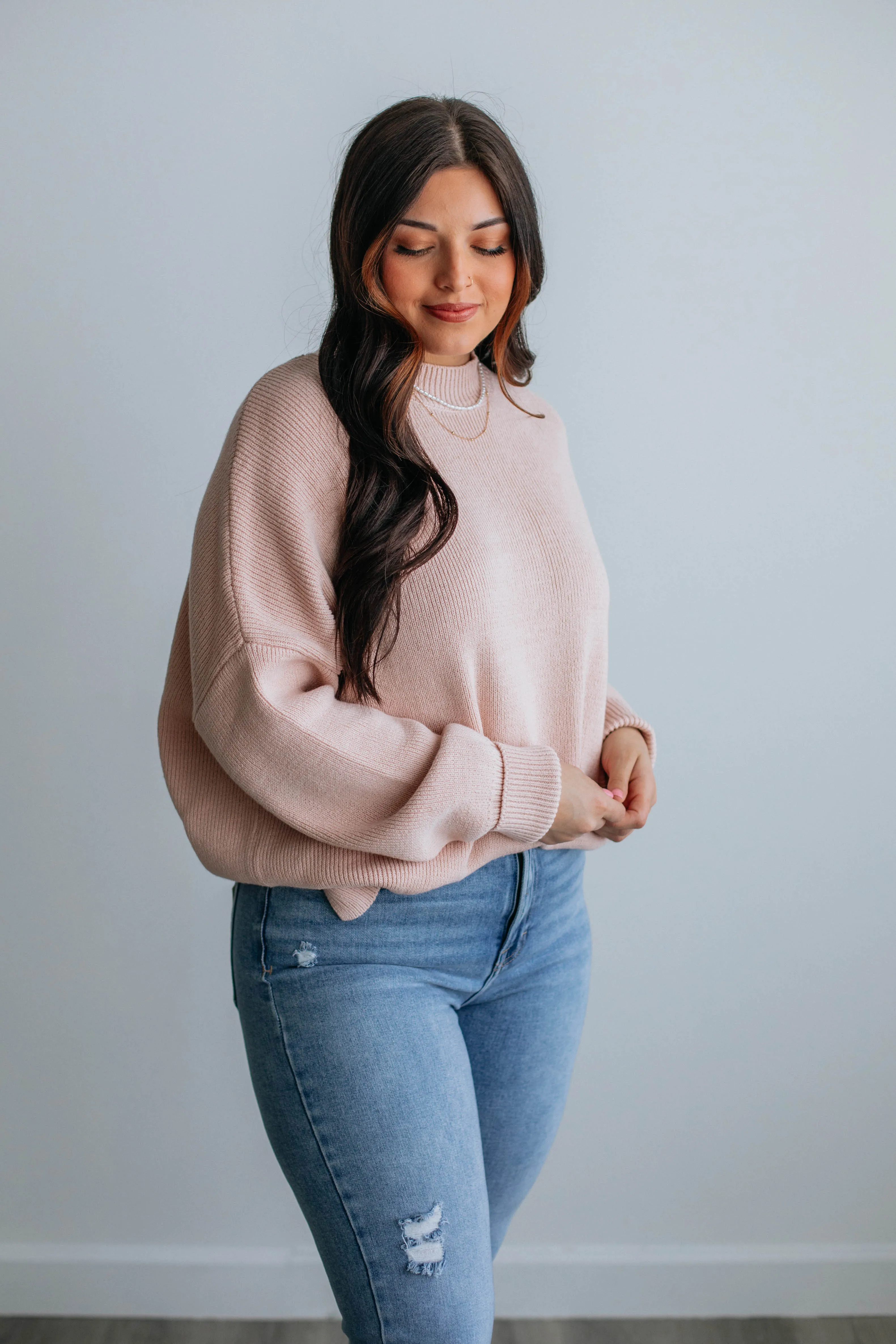 Chelsea Mock Neck Sweater - Blush