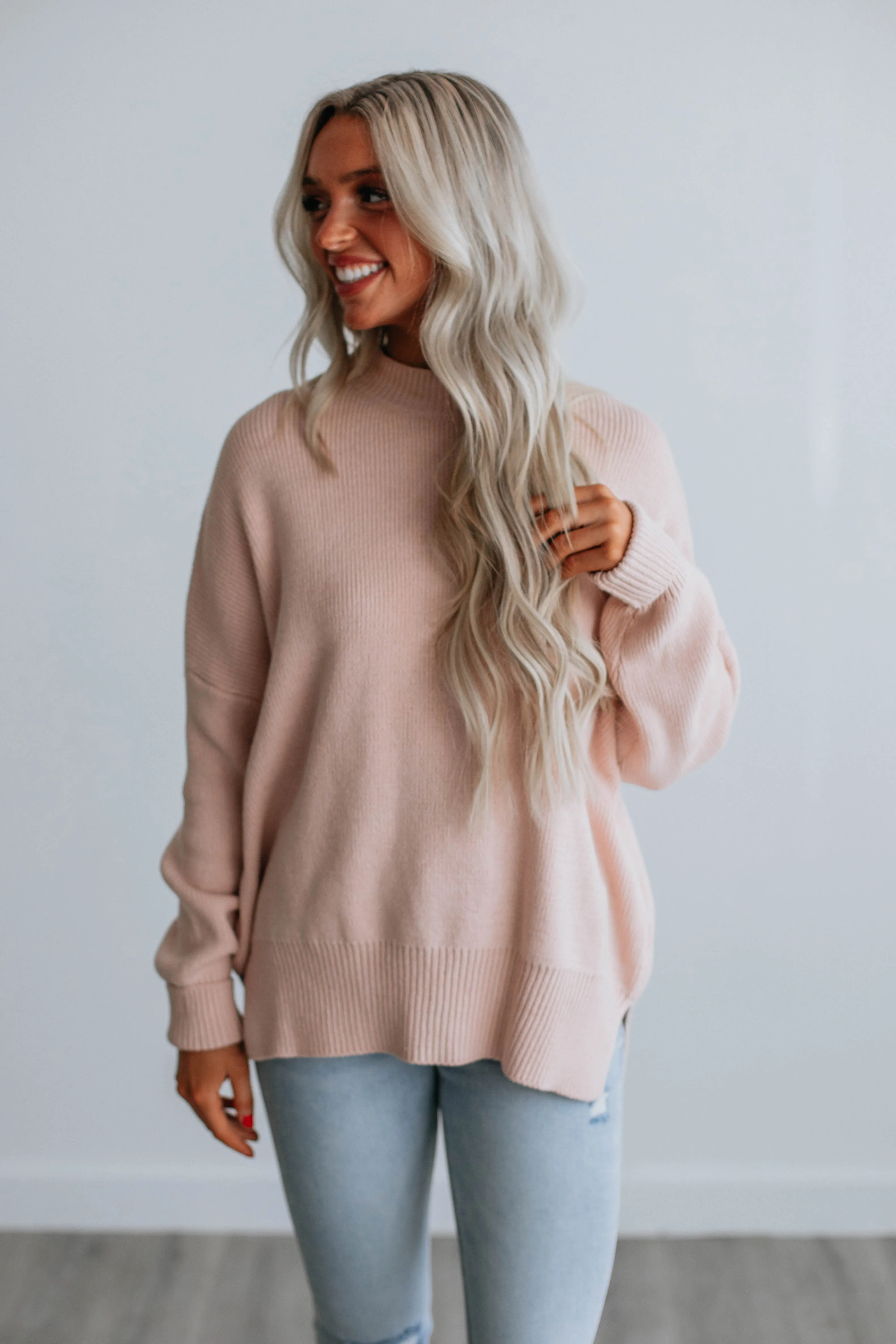 Chelsea Mock Neck Sweater - Blush