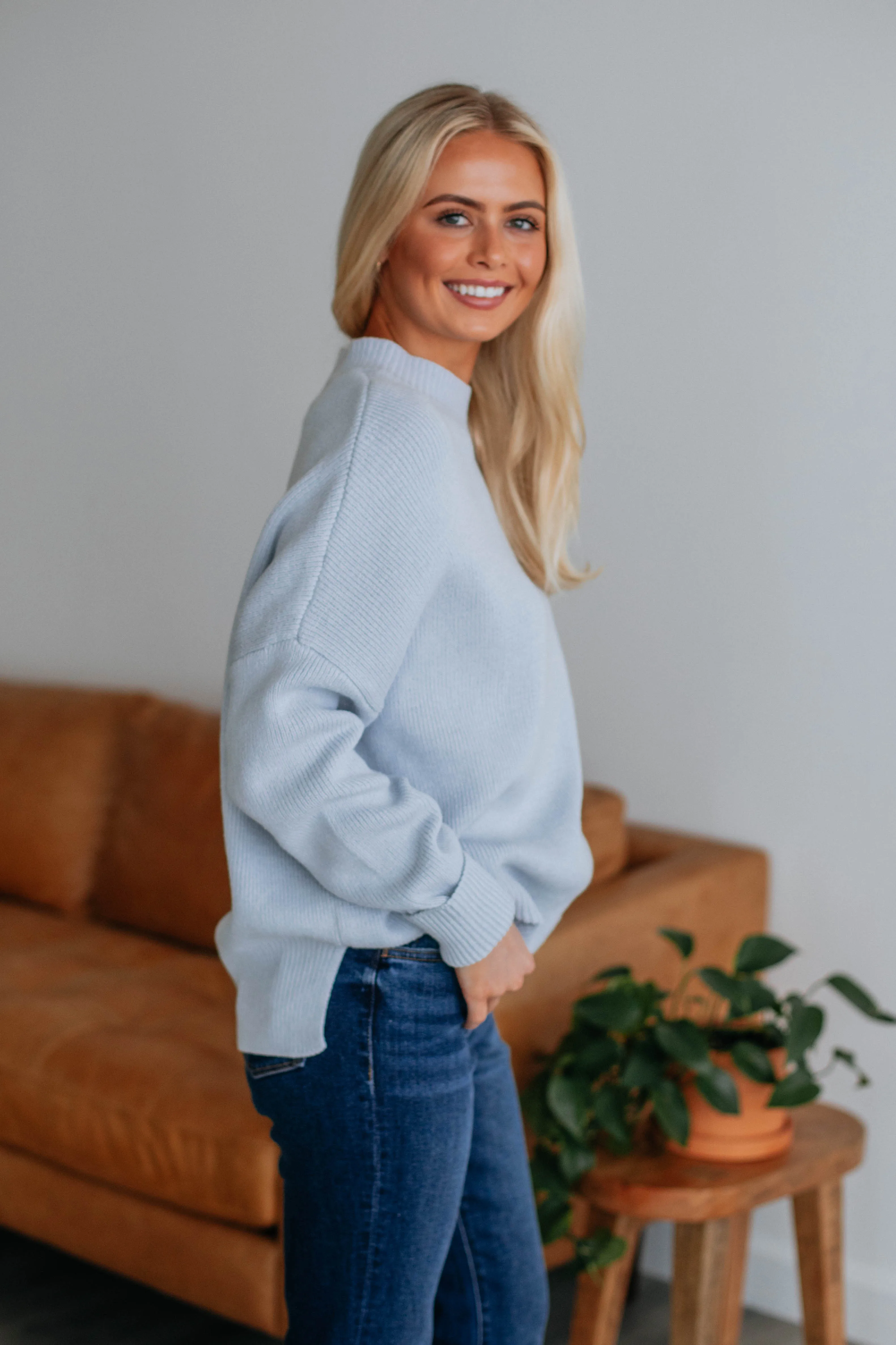 Chelsea Mock Neck Sweater - Powder Blue