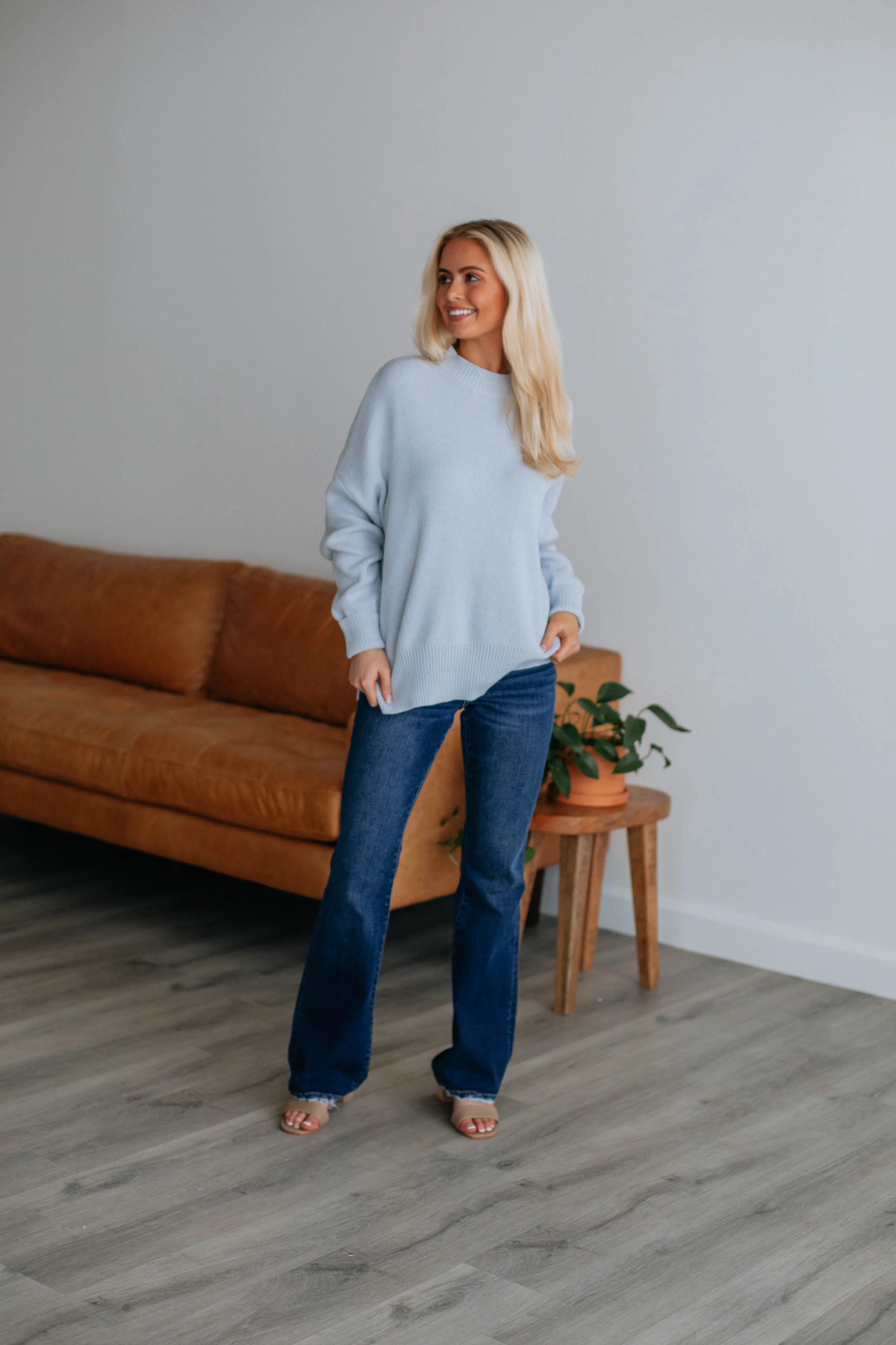 Chelsea Mock Neck Sweater - Powder Blue