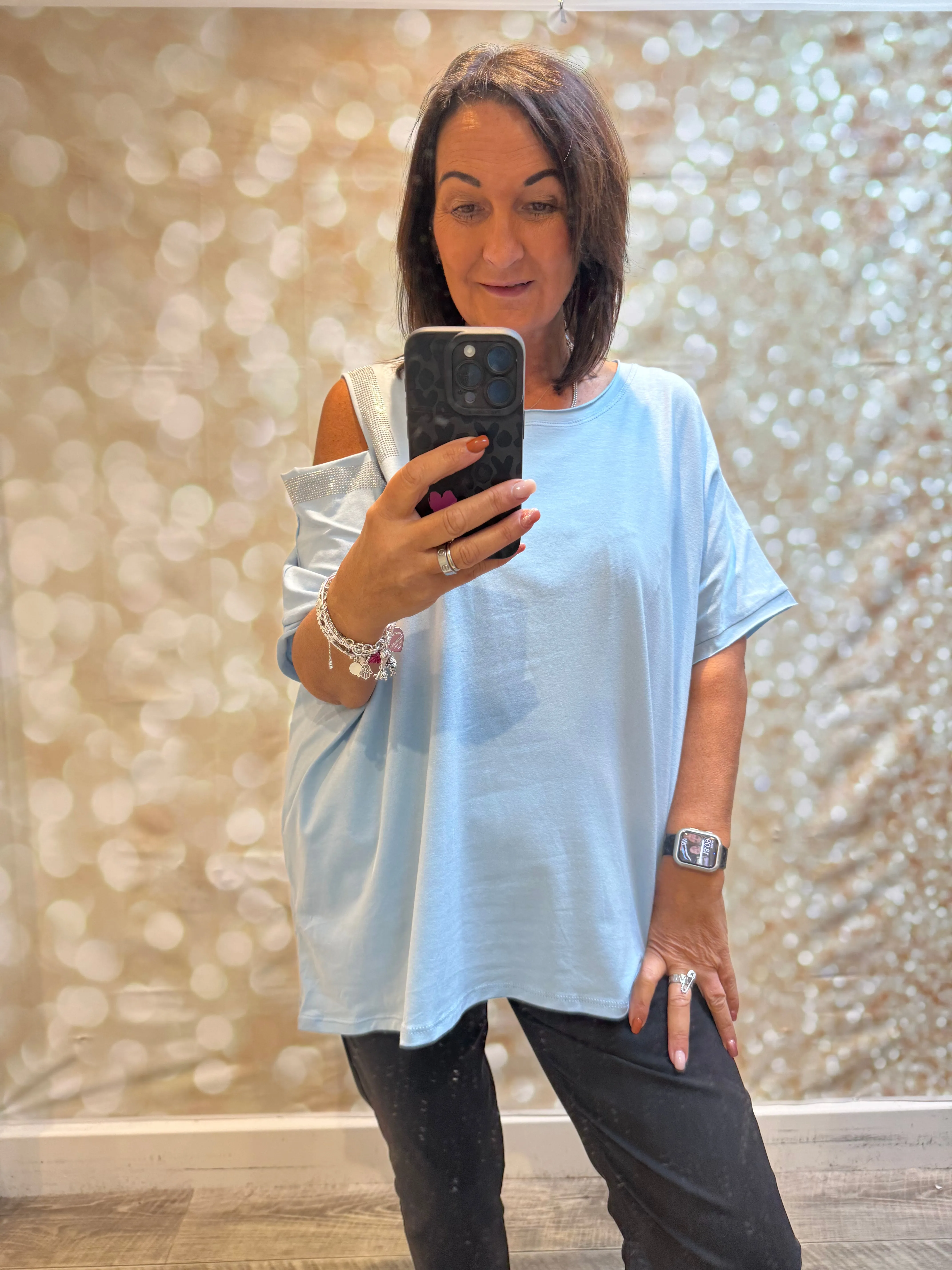 Cold Shoulder diamante trim top