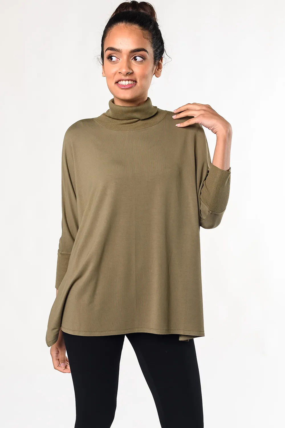 Colleen Bamboo Mock Neck Top - Moss Green