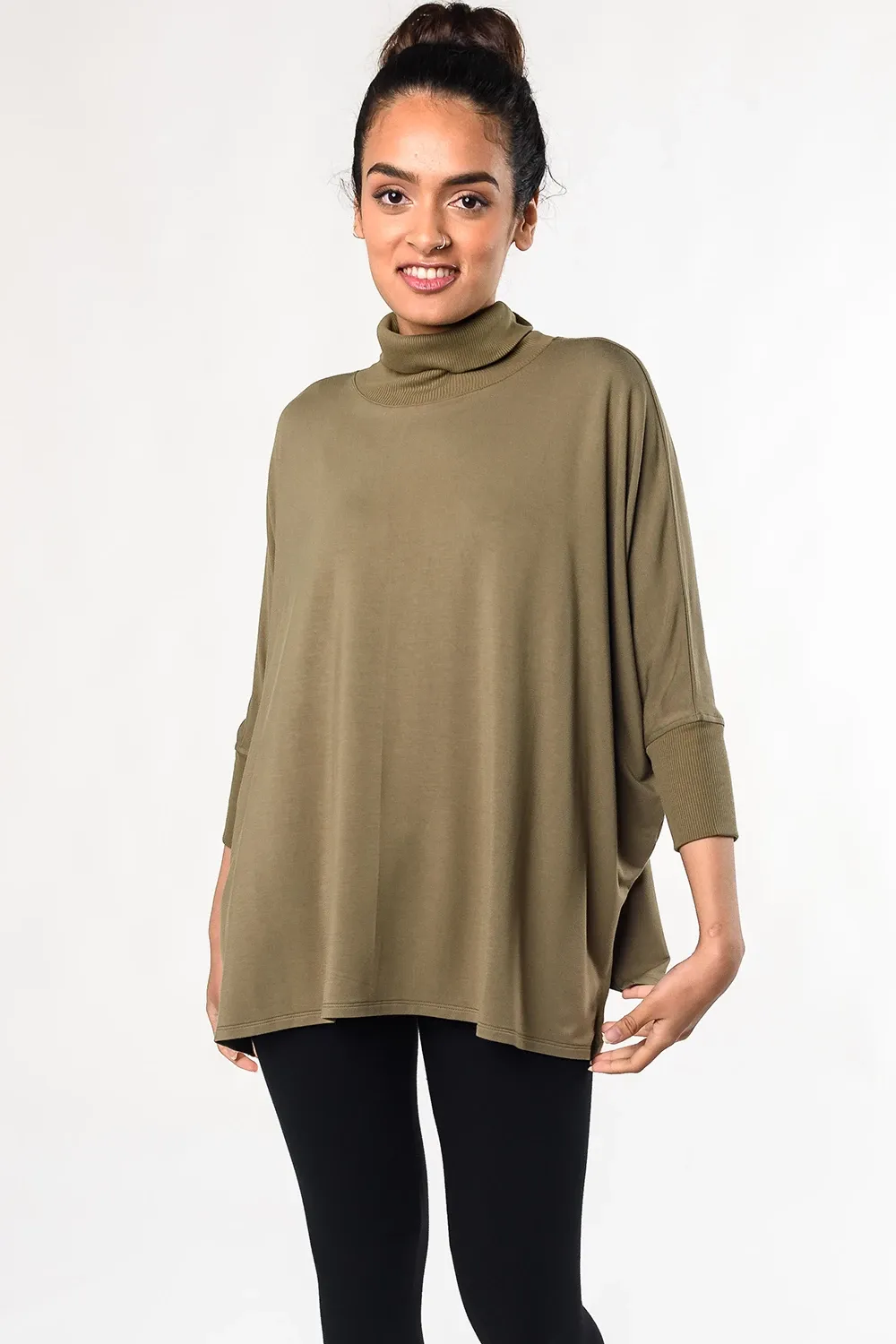 Colleen Bamboo Mock Neck Top - Moss Green