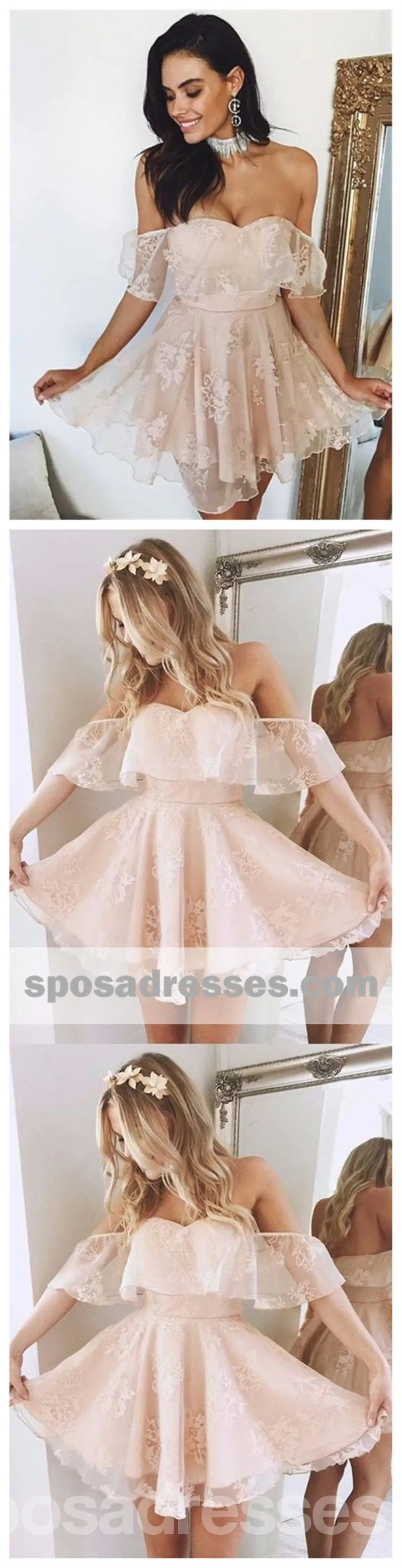 Cute Off Shoulder Lace Short Homecoming Dresses Online, CM540