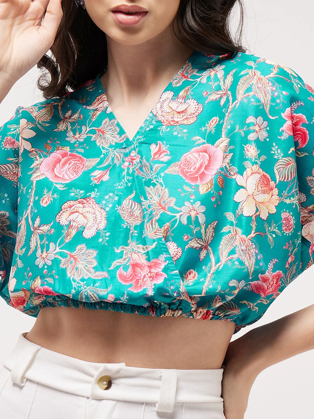 Digital Printed Overlap Crop Top