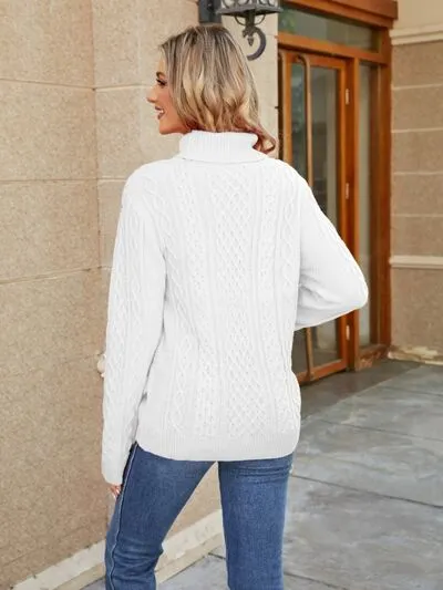 Explore More Collection - Cable-Knit Mock Neck Sweater