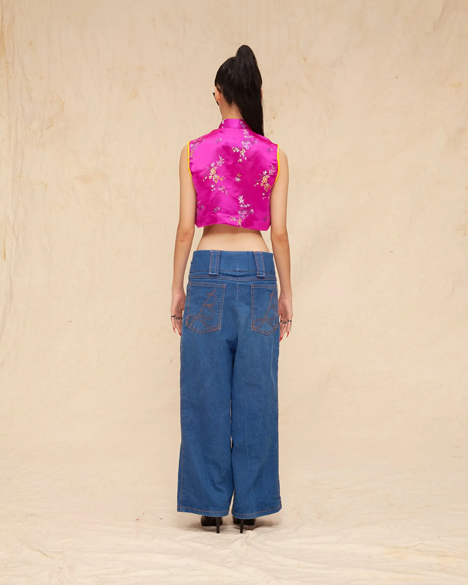 Fen Crop Top (Fuchsia Brocade)