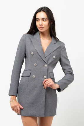 GREY SILVER BUTTON BLAZER DRESS