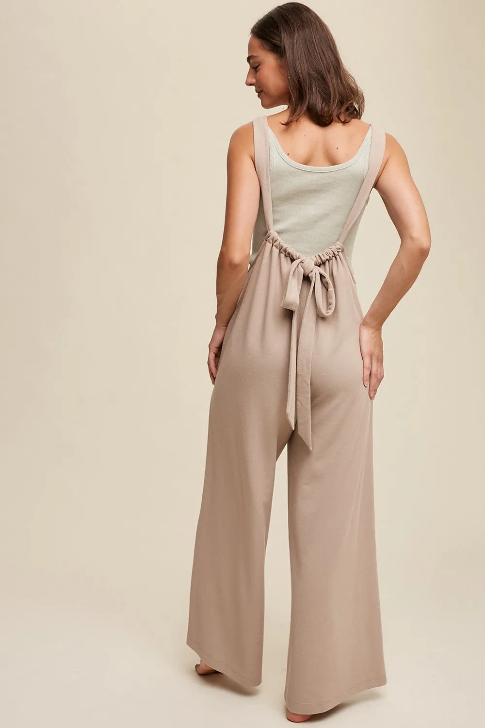 Jumpsuit - Knitted Drawstring - Beige