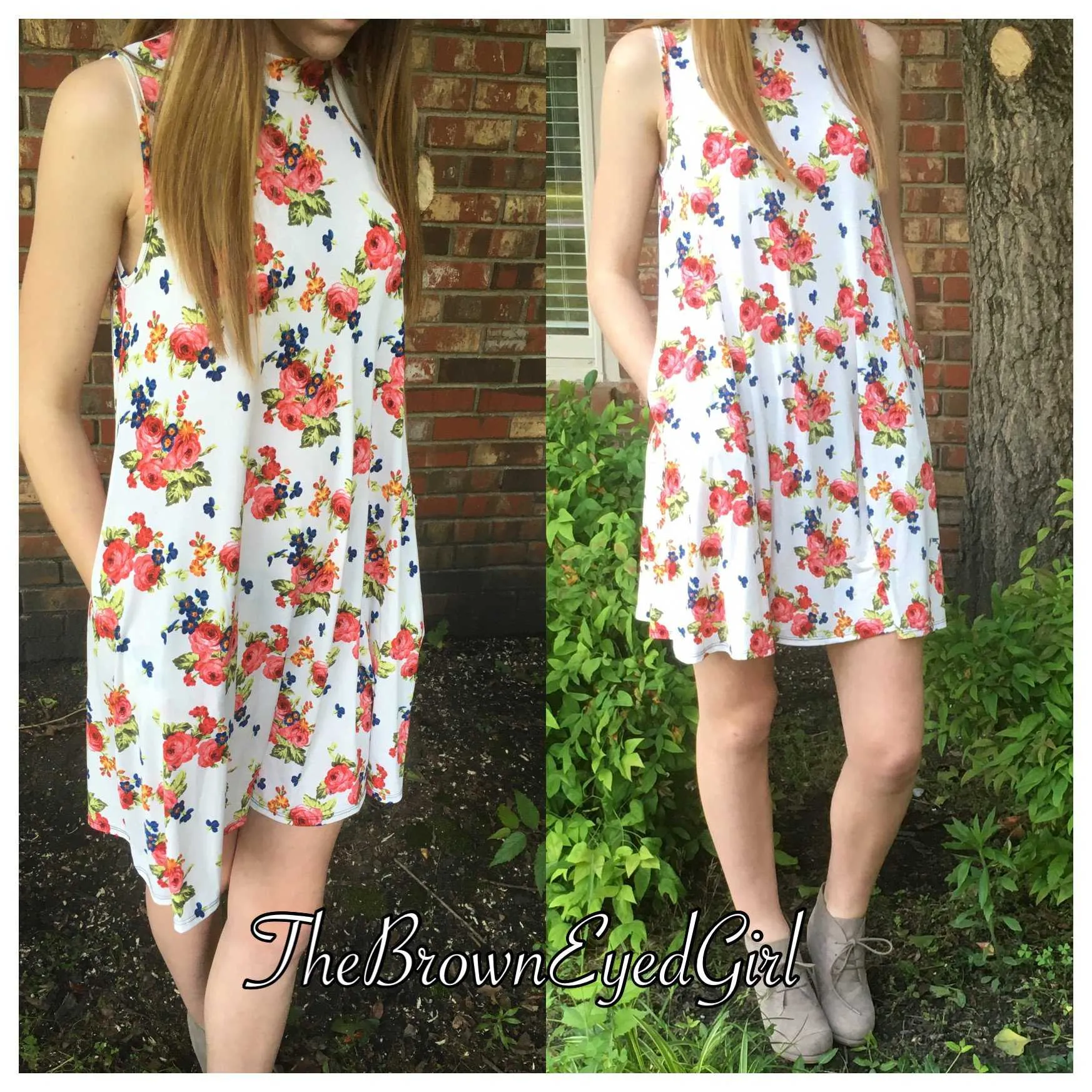 Kaleigh Floral Print Mock Neck Side Pocket Dress