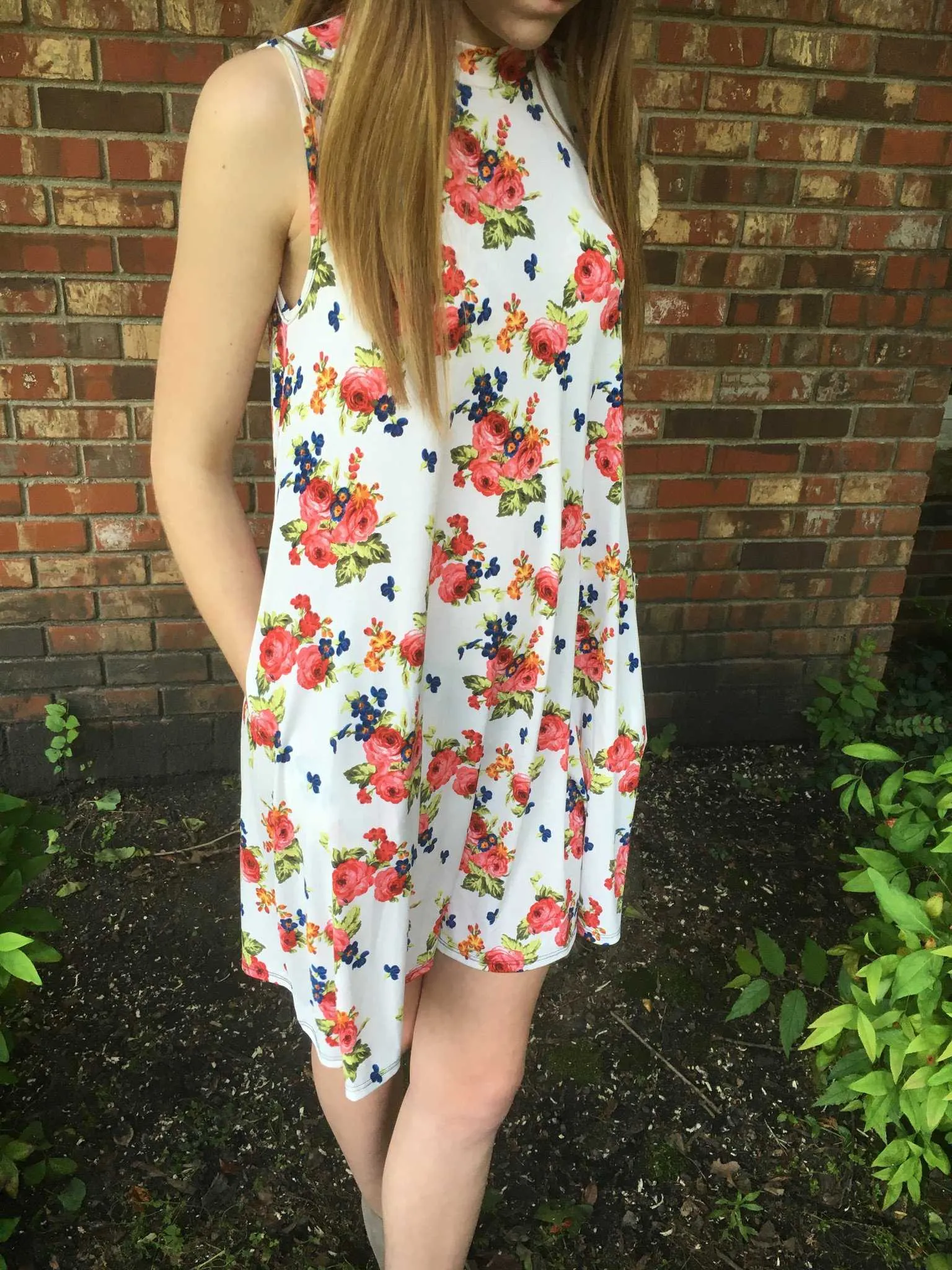 Kaleigh Floral Print Mock Neck Side Pocket Dress