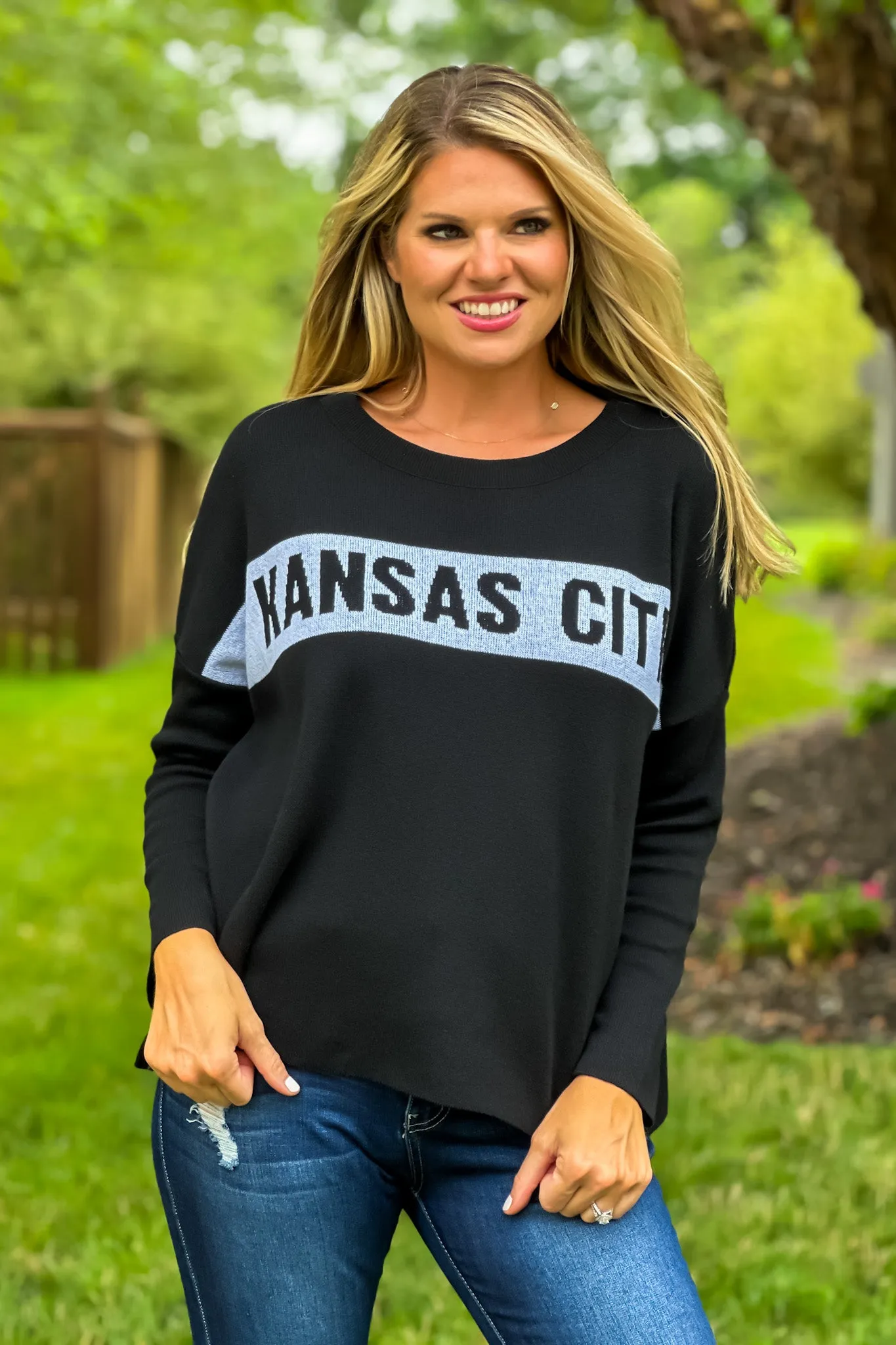 Kansas City Drop Shoulder Sweater : Black/White