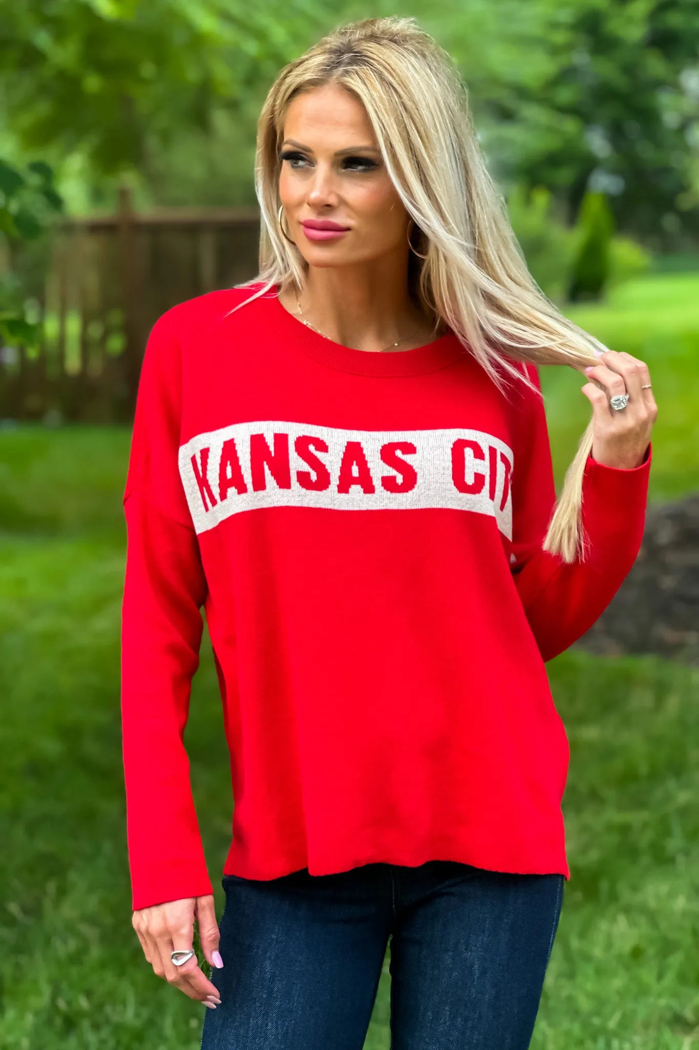 Kansas City Drop Shoulder Sweater : Red/Natural