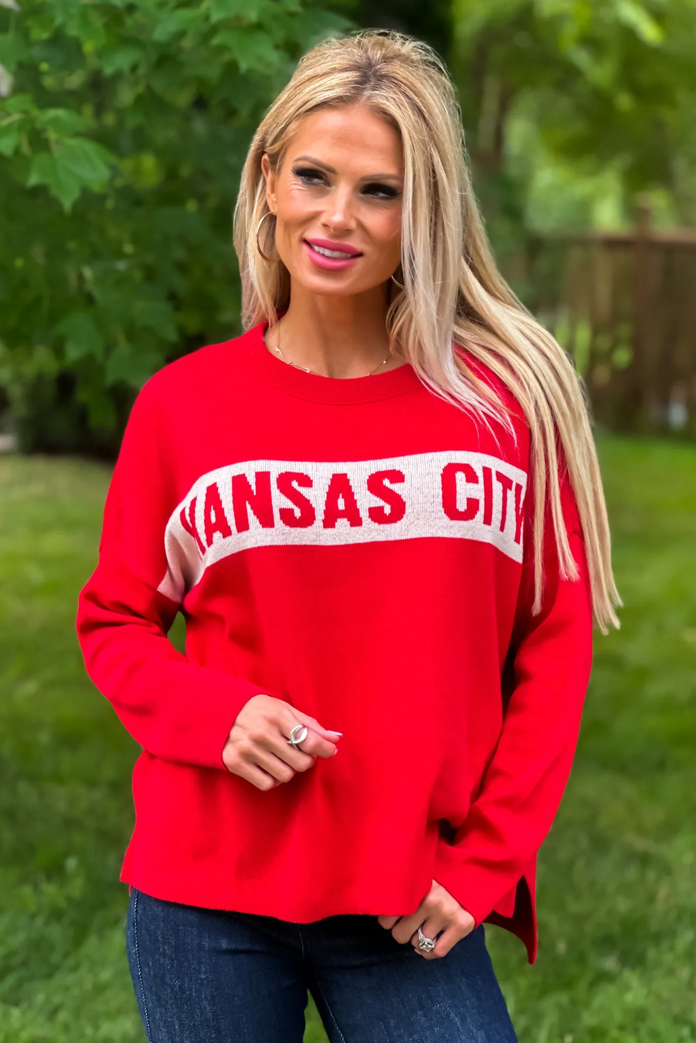 Kansas City Drop Shoulder Sweater : Red/Natural