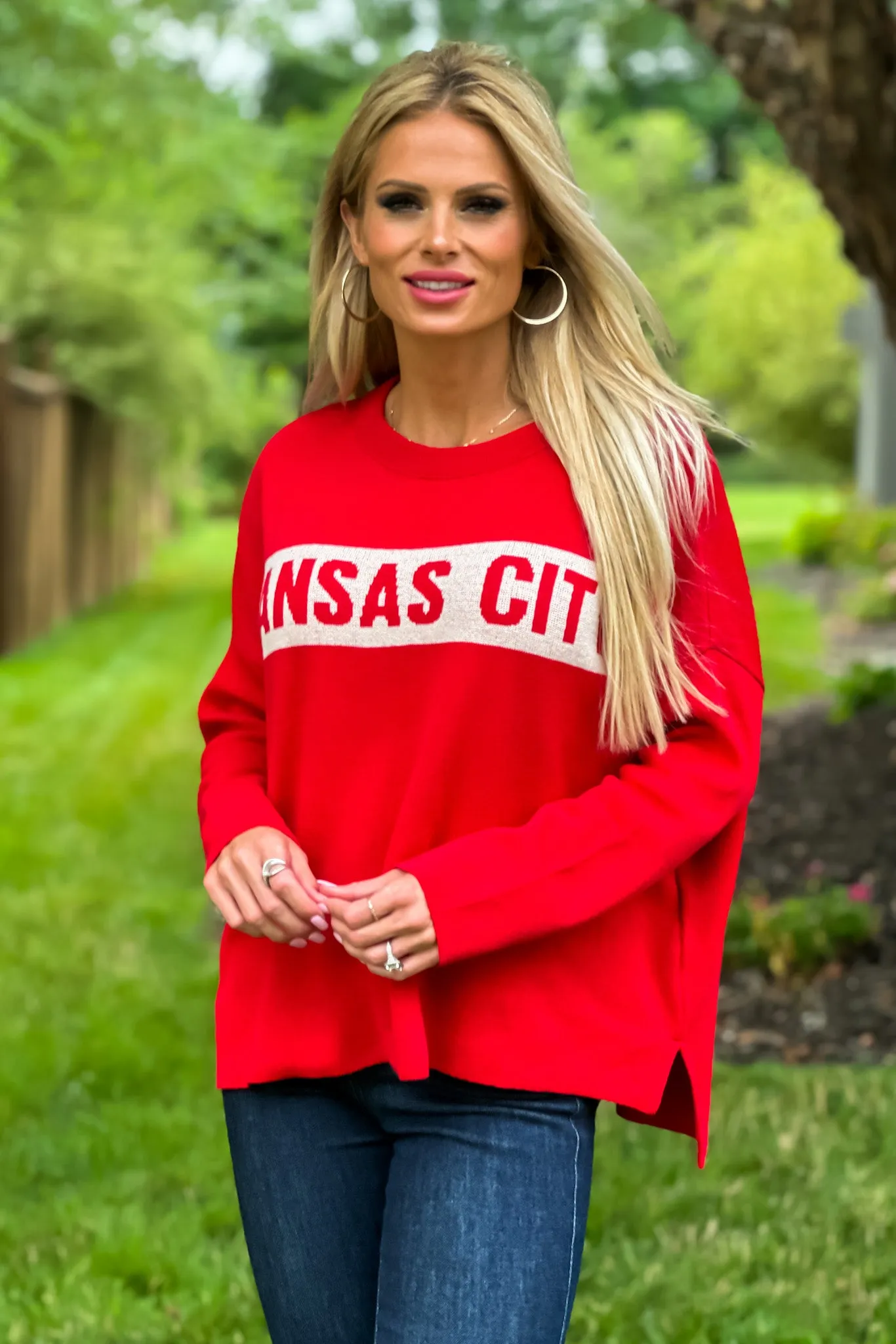 Kansas City Drop Shoulder Sweater : Red/Natural