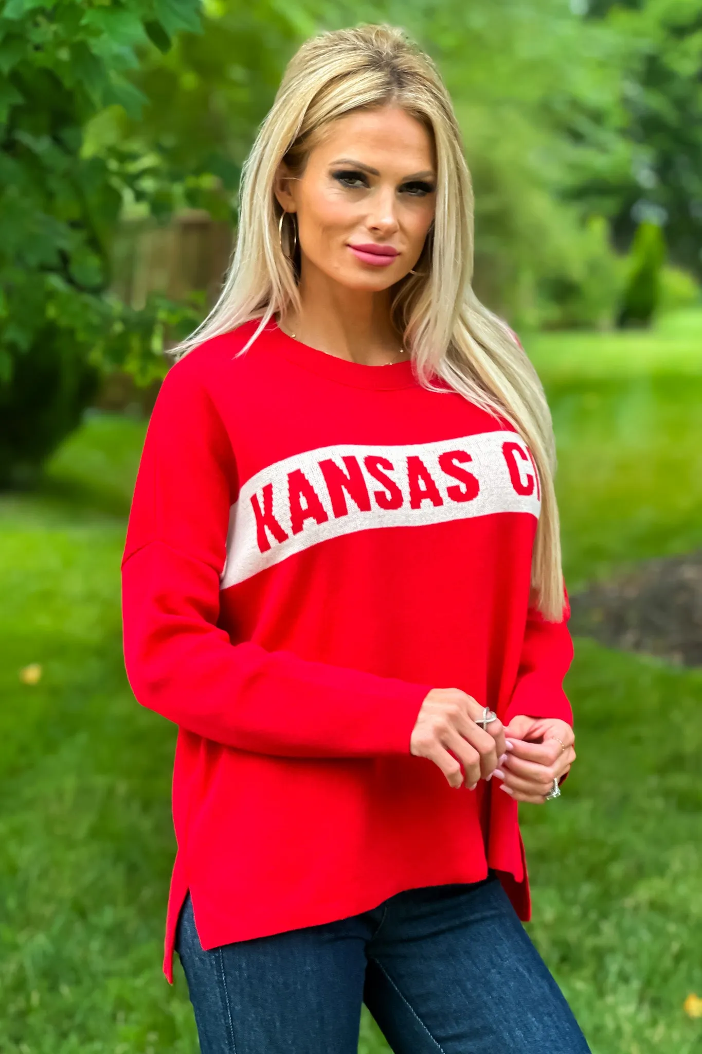 Kansas City Drop Shoulder Sweater : Red/Natural