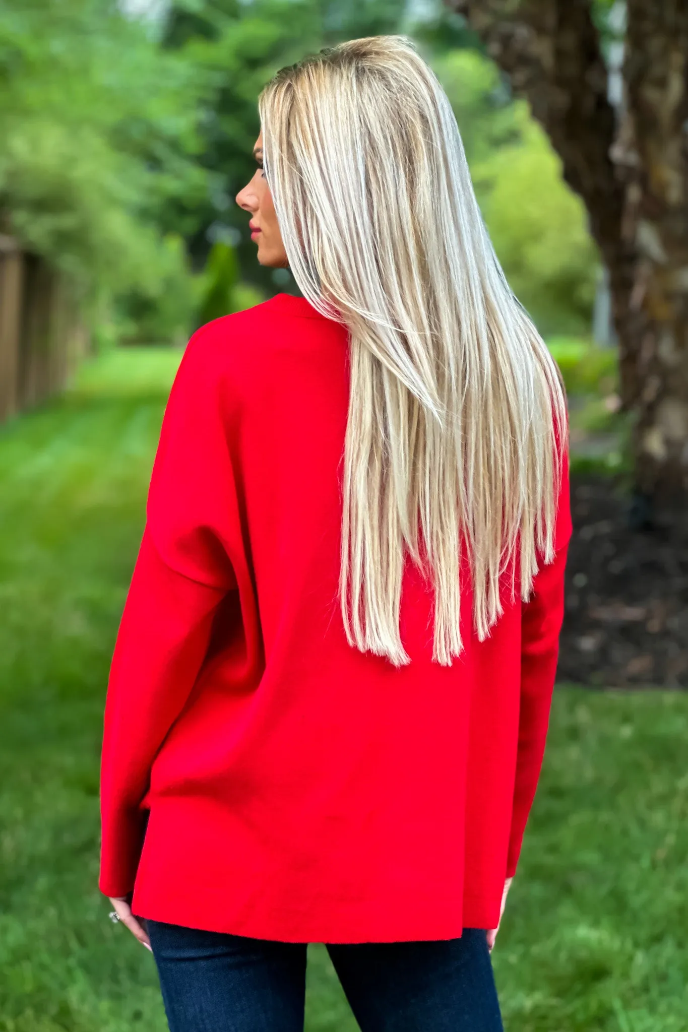 Kansas City Drop Shoulder Sweater : Red/Natural