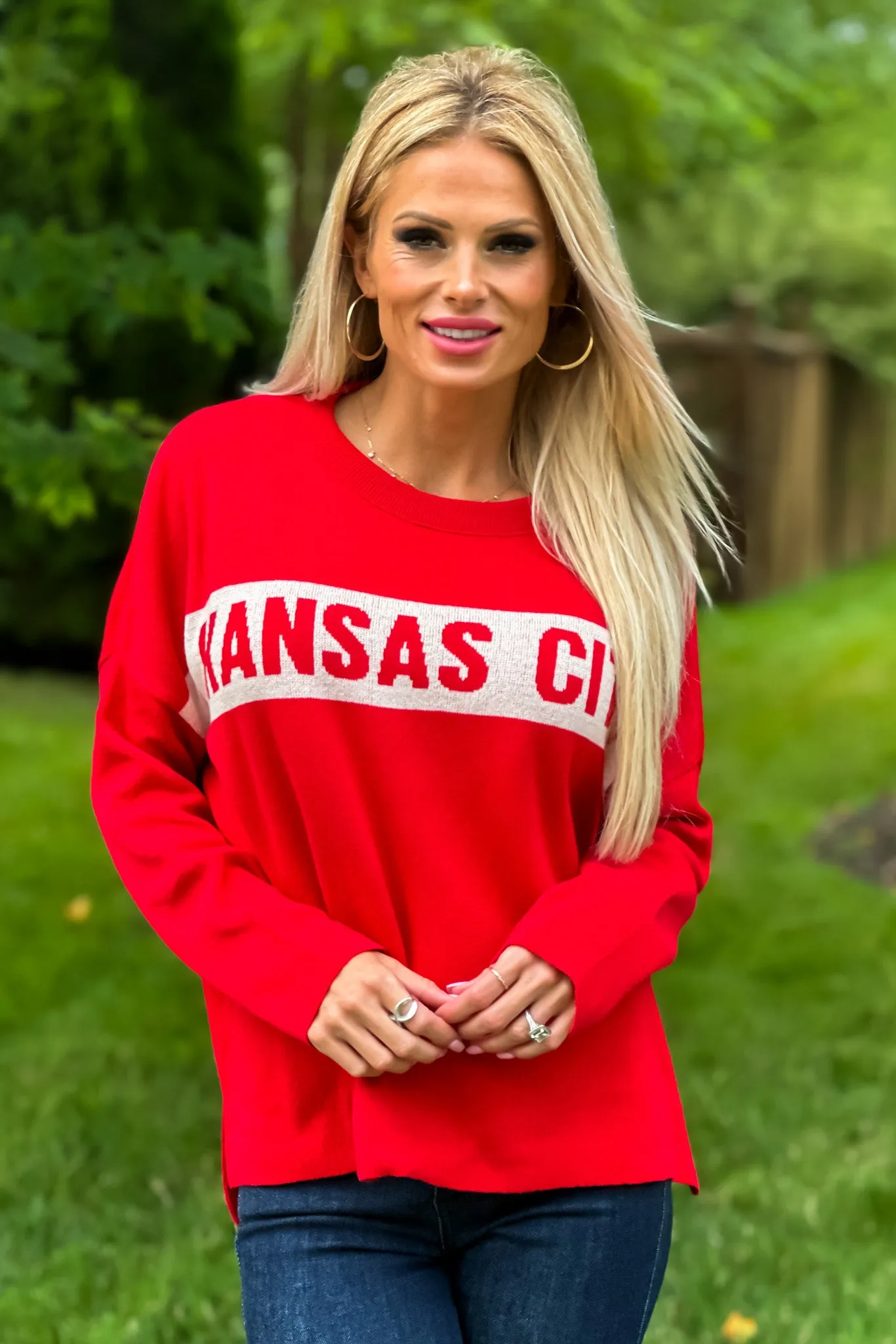 Kansas City Drop Shoulder Sweater : Red/Natural