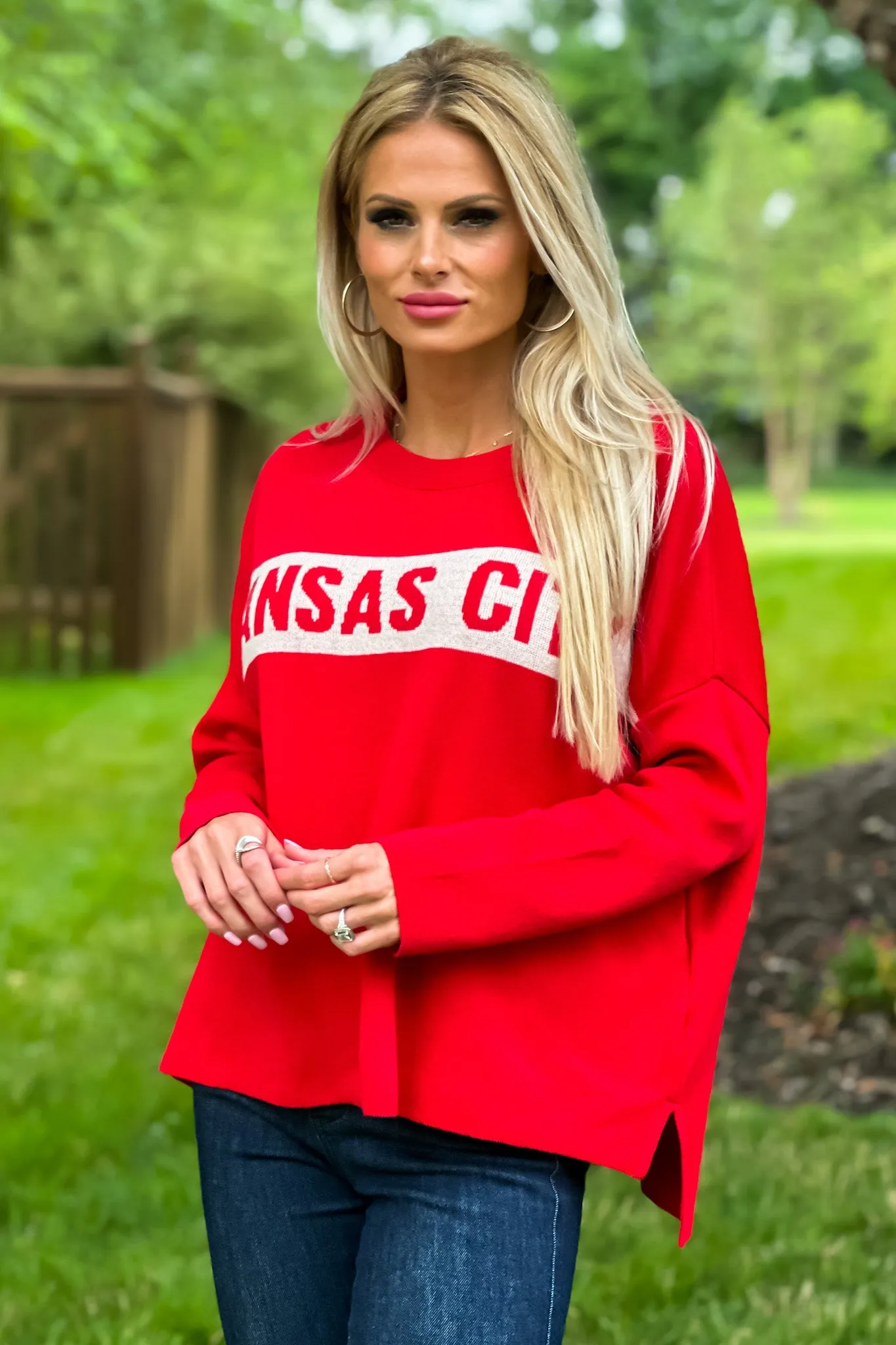 Kansas City Drop Shoulder Sweater : Red/Natural