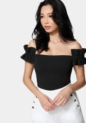 Knit Crepe Off Shoulder Ruffle Top