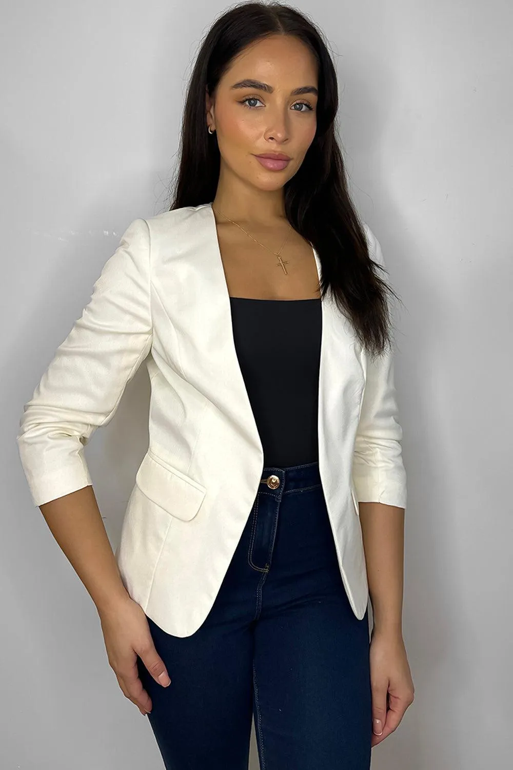 Lapelless Open Front Smart Blazer