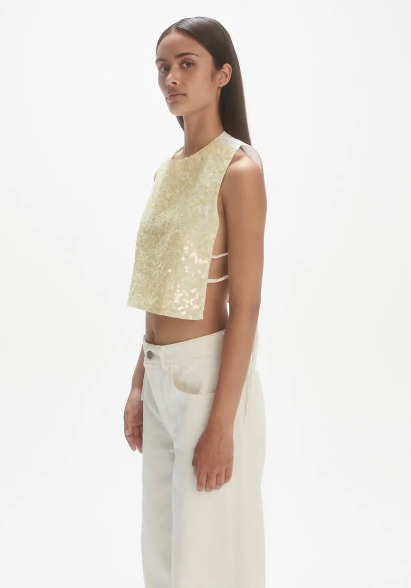 Les Coyotes Sequin top off-white/yellow