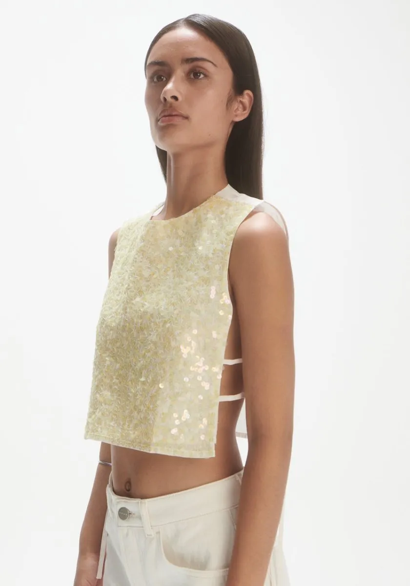 Les Coyotes Sequin top off-white/yellow