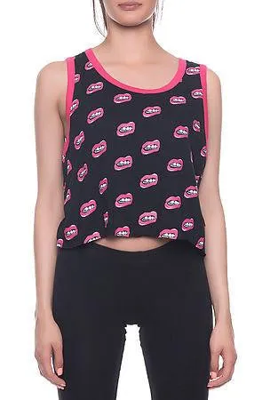 Lips Allover BLK Crop Top