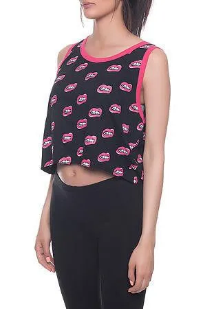 Lips Allover BLK Crop Top