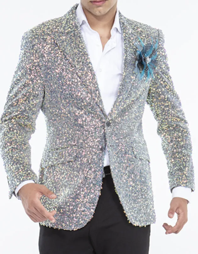 male sequin blazer, Silver