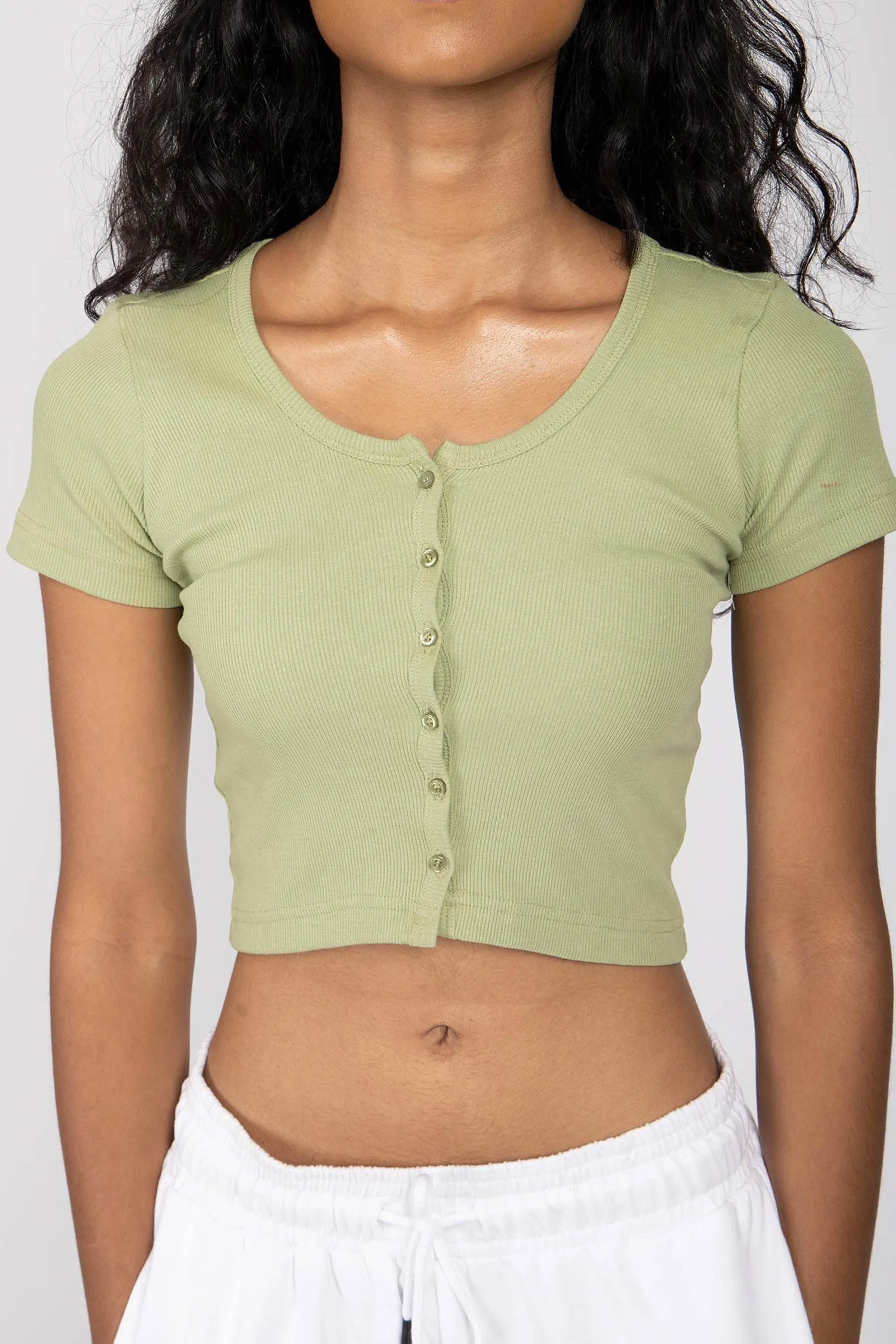 Matcha Button Up Crop Top