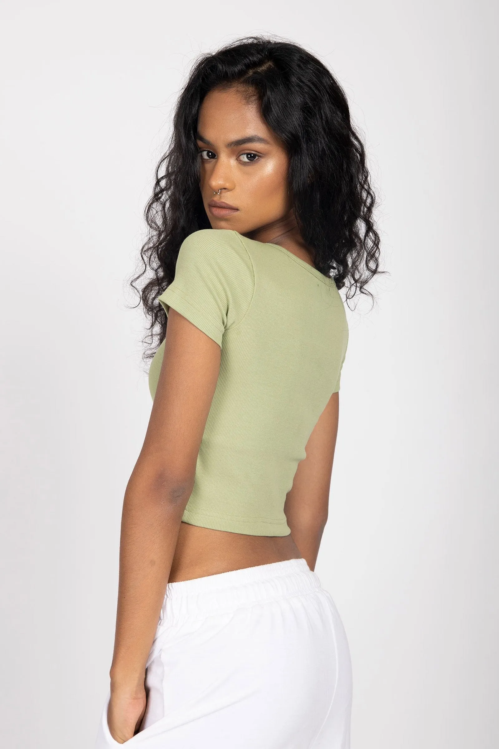 Matcha Button Up Crop Top